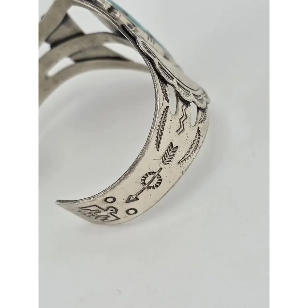 Vintage Singed BELL TRADING POST Sterling Silver Turquoise Cuff - Picture 11 of 15